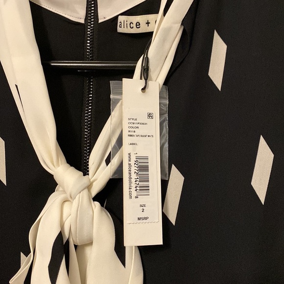 Alice + Olivia Dasha Bow Tie Tiered Printed Crepe Mini Dress - Size 2 - Picture 6 of 7